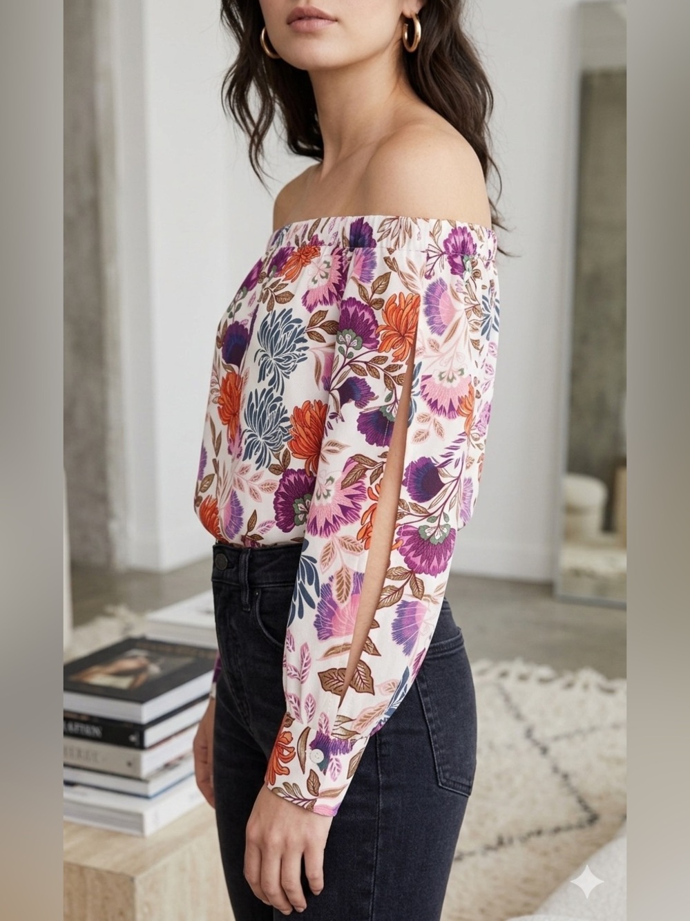 INC International Concepts Off the Shoulder Floral Blouse